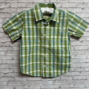 Old Navy Boys 4T Green Plaid Button Up Shirt Pockets Short Sleeves